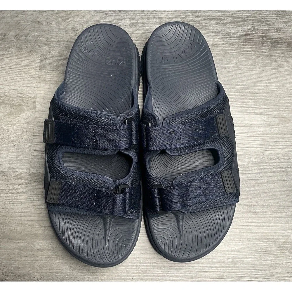 KuaiLu Mens Orthotic Sports Slide Sandals Adjustable Straps Blue Size 12
